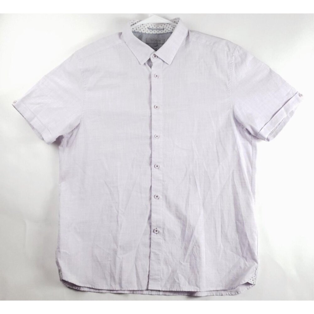 Ted Baker Shirt Mens 6 Pink Short Sleeve Polka Dot Cotton Regular Fit